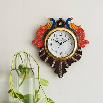Handcrafted Papier-Mache 2 Peococks Decorative Wall Clock 3
