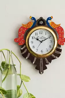 Handcrafted Papier-Mache 2 Peococks Decorative Wall Clock