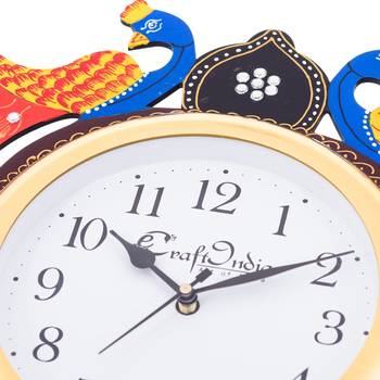 Handcrafted Papier-Mache 2 Peococks Decorative Wall Clock 4