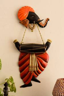 Lord Ganesha playing Dholak Wall Hanging