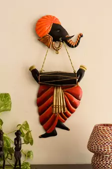 Lord Ganesha playing Dholak Wall Hanging