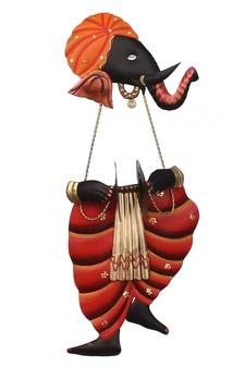 Lord Ganesha playing Manjeera Wall Hanging
