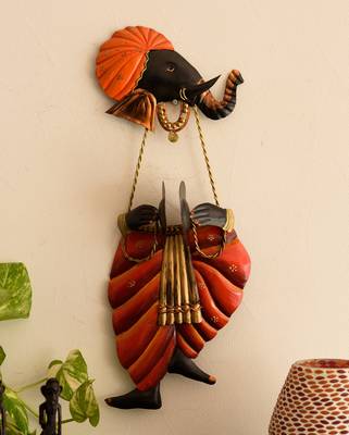 Lord Ganesha playing Manjeera Wall Hanging 2