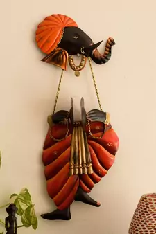 Lord Ganesha playing Manjeera Wall Hanging