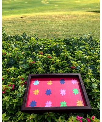 Medium Red Tray with Brown Frame 1