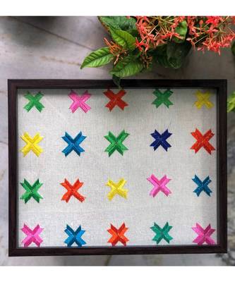 Large geometric flower Tray with Brown Frame 1