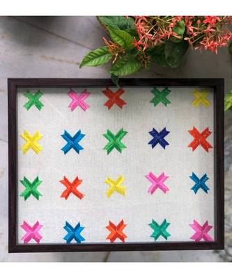 Large geometric flower Tray with Brown Frame 2