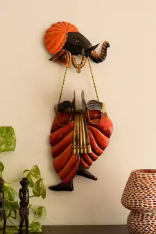 Lord Ganesha playing Manjeera Wall Hanging