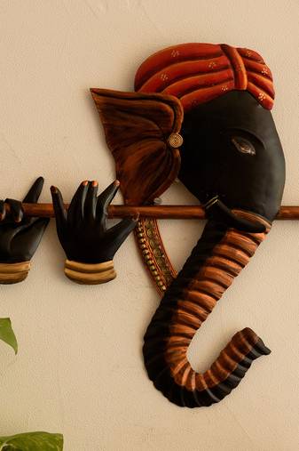 Wrought Iron Bansuri Ganesha Wall Hanging