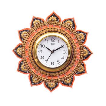 Analog Wall Clock        (Orange & Gold, With Glass) 1
