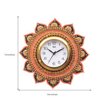 Analog Wall Clock        (Orange & Gold, With Glass) 3