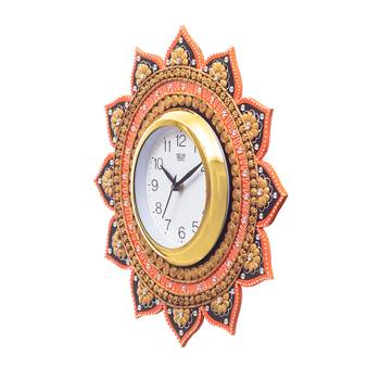 Analog Wall Clock        (Orange & Gold, With Glass) 4