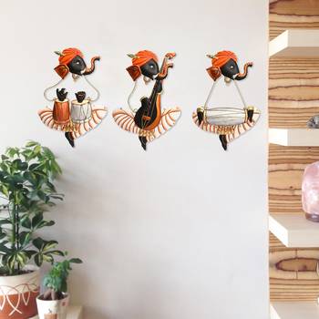 Set Of 3 Musician Lord Ganesha Wall Hangings 2