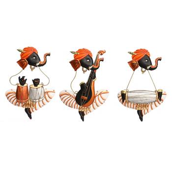 Set Of 3 Musician Lord Ganesha Wall Hangings 3