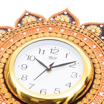 Analog Wall Clock        (Orange & Gold, With Glass) 5