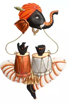 Musician Ganesha Playing Tabla Wall Hanging