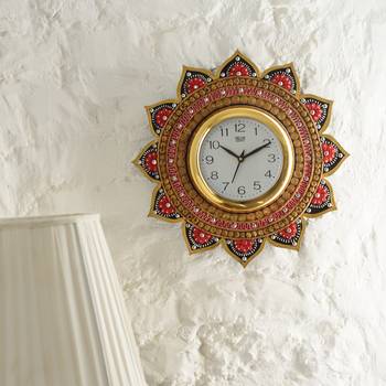 Analog Wall Clock        (Orange & Gold, With Glass) 2