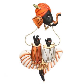Musician Ganesha Playing Tabla Wall Hanging 5