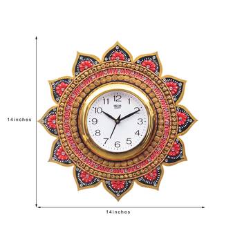 Analog Wall Clock        (Orange & Gold, With Glass) 3