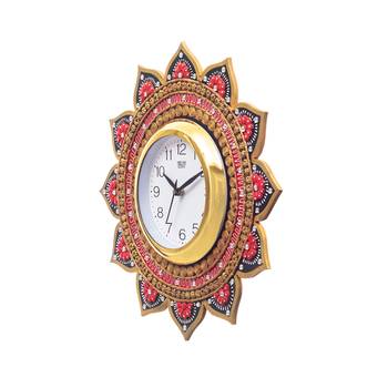 Analog Wall Clock        (Orange & Gold, With Glass) 4