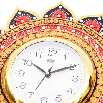 Analog Wall Clock        (Orange & Gold, With Glass) 5
