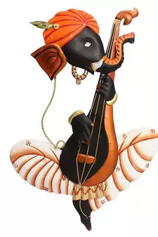 Musician Ganesha Playing Veena Wall Hanging