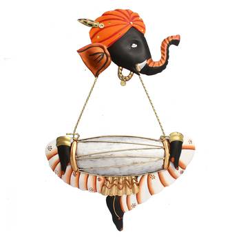 Musician Ganesha Playing Dholak Wall Hanging 3