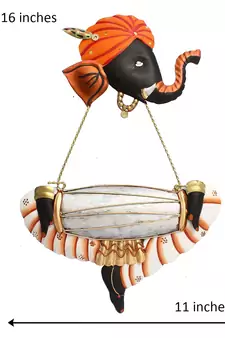 Musician Ganesha Playing Dholak Wall Hanging