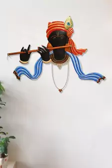 Iron Lord Krishna Playing Flute/Bansuri Wall Hanging