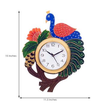 Handcrafted Papier-Mache 2 Peococks Decorative Wall Clock 2