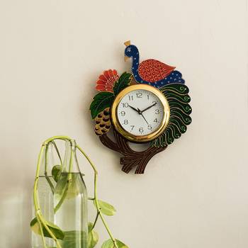 Handcrafted Papier-Mache 2 Peococks Decorative Wall Clock 3