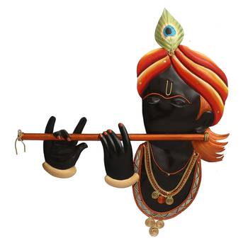 Iron Lord Krishna Playing Flute/Bansuri Wall Hanging 2