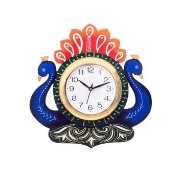 Handcrafted Papier-Mache 2 Peococks Decorative Wall Clock 1