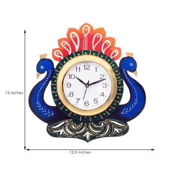 Handcrafted Papier-Mache 2 Peococks Decorative Wall Clock 2