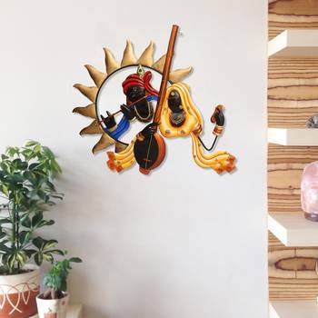 Radha Krishna Playing Flute/Bansuri And Veena Wall Hanging 1