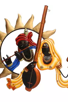 Radha Krishna Playing Flute/Bansuri And Veena Wall Hanging