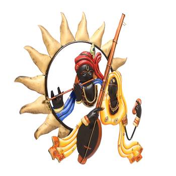 Radha Krishna Playing Flute/Bansuri And Veena Wall Hanging 3