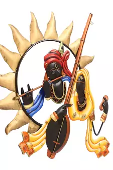 Radha Krishna Playing Flute/Bansuri And Veena Wall Hanging