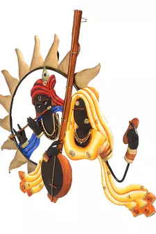 Radha Krishna Playing Flute/Bansuri And Veena Wall Hanging