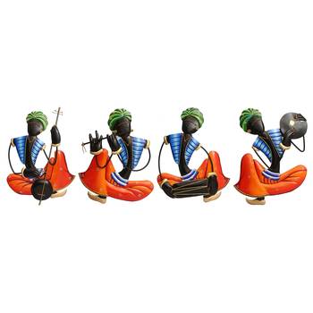 Set Of 4 Tribal Man Playing Different Musical Instruments Wall Hanging 3