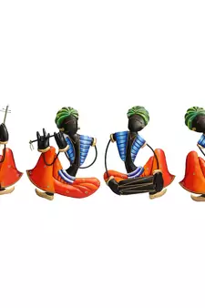 Set Of 4 Tribal Man Playing Different Musical Instruments Wall Hanging