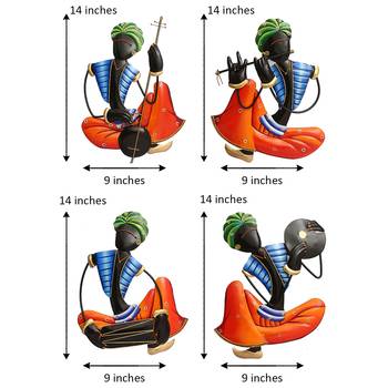 Set Of 4 Tribal Man Playing Different Musical Instruments Wall Hanging 4