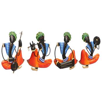 Set Of 4 Tribal Man Playing Different Musical Instruments Wall Hanging 5