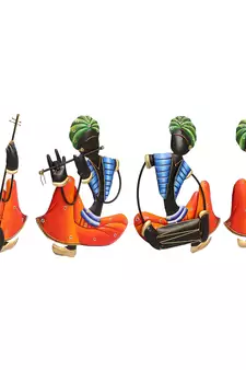 Set Of 4 Tribal Man Playing Different Musical Instruments Wall Hanging