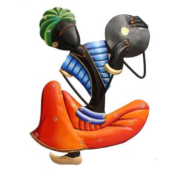 Musician Tribal Man Playing Tapli Wall Hanging 3