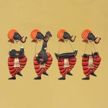 Set Of 4 Musician Lord Ganesha Iron Wall Hanging 1