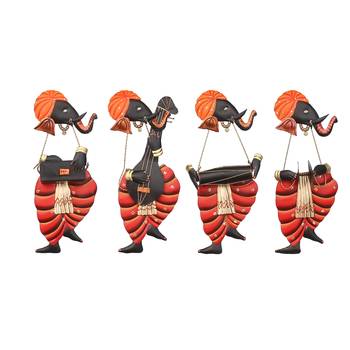 Set Of 4 Musician Lord Ganesha Iron Wall Hanging 2