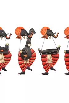 Set Of 4 Musician Lord Ganesha Iron Wall Hanging