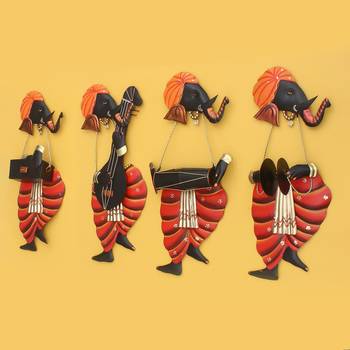 Set Of 4 Musician Lord Ganesha Iron Wall Hanging 4