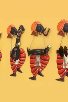 Set Of 4 Musician Lord Ganesha Iron Wall Hanging